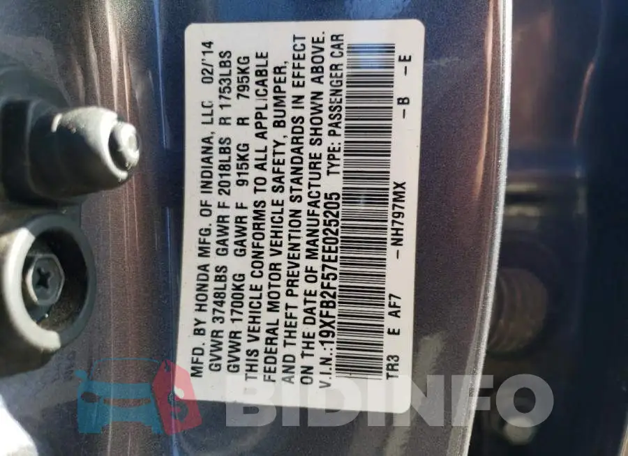 19XFB2F57EE025205 Photo# 12