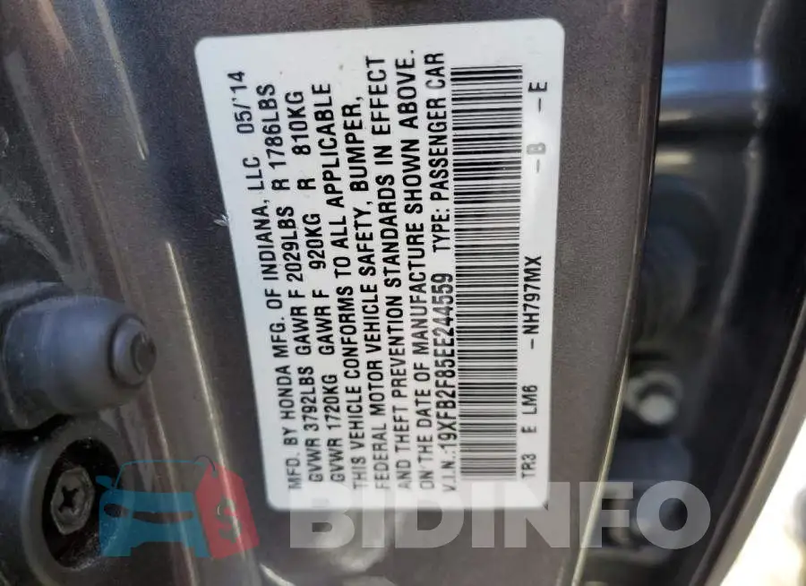 19XFB2F85EE244559 Photo# 12
