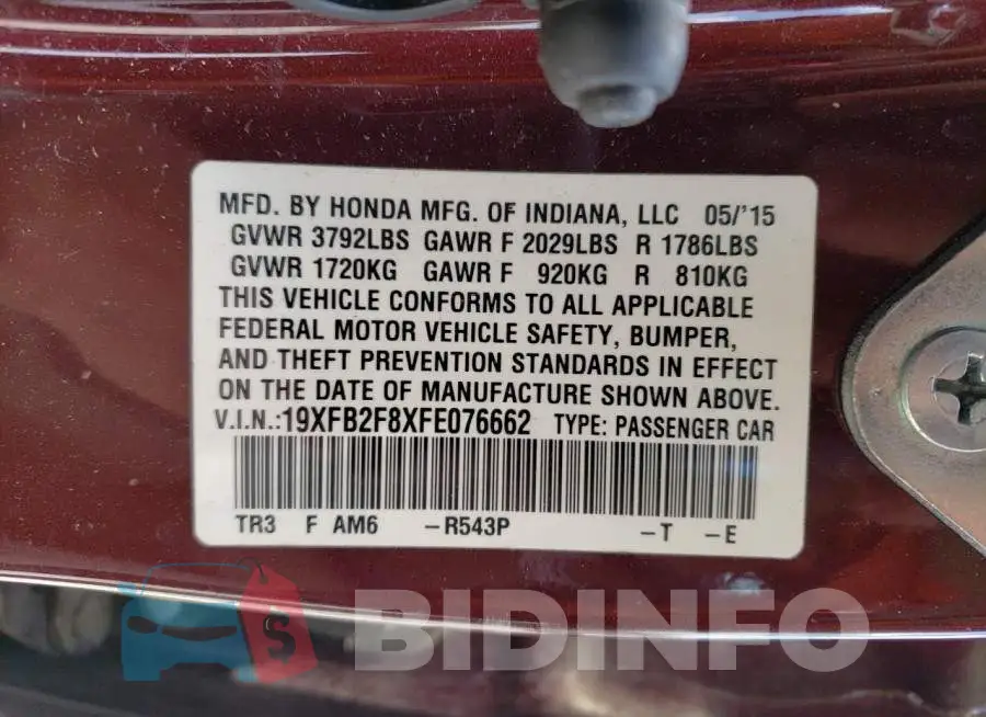 19XFB2F8XFE076662 Photo# 13