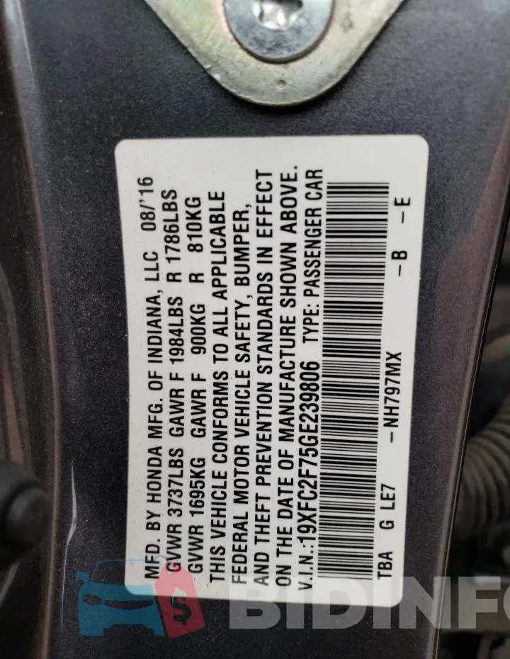 19XFC2F75GE239806 Photo# 12