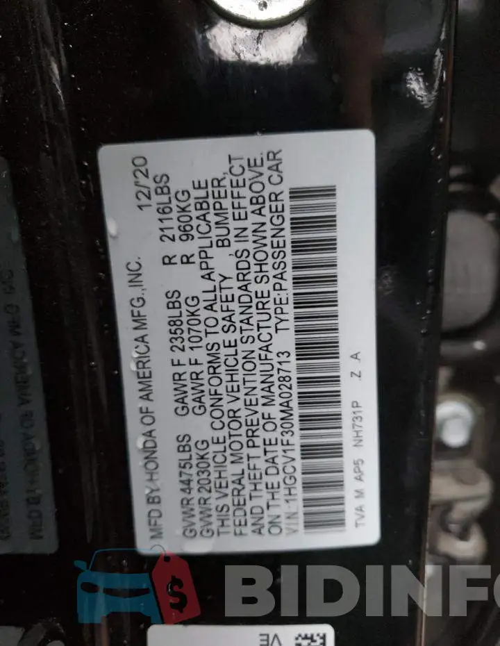 1HGCV1F30MA028713 Photo# 12