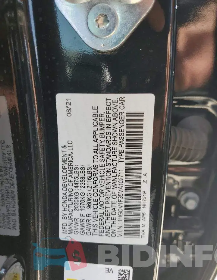 1HGCV1F35MA102711 Photo# 12