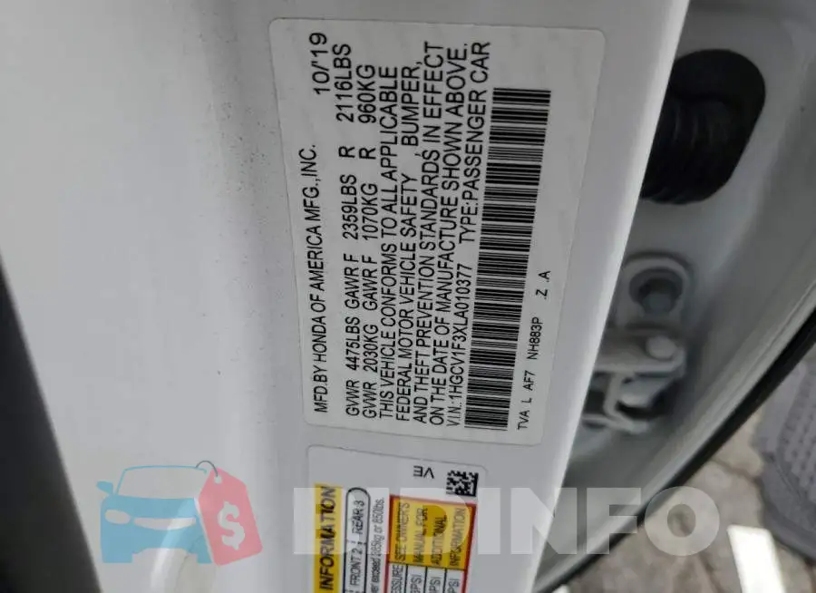 1HGCV1F3XLA010377 Photo# 12