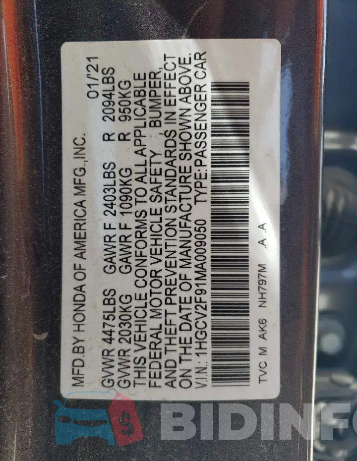1HGCV2F91MA009050 Photo# 12