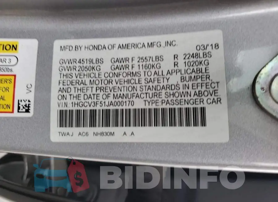 1HGCV3F51JA000170 Photo# 13