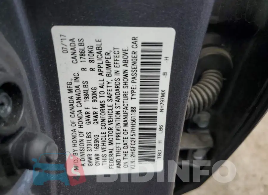 2HGFC2F57HH561188 Photo# 12