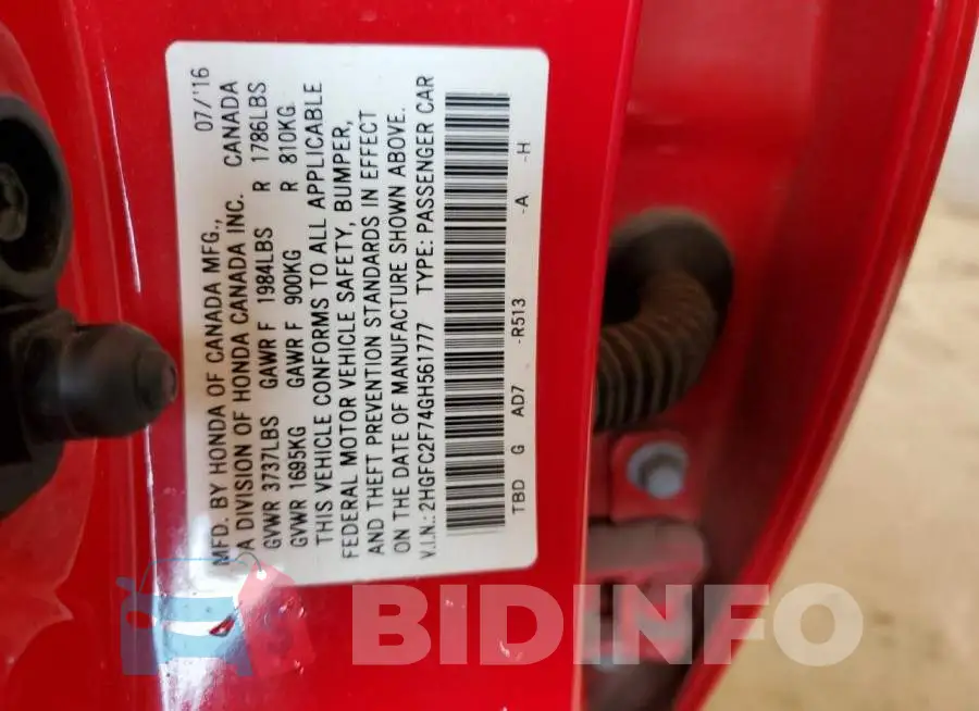 2HGFC2F74GH561777 Photo# 12