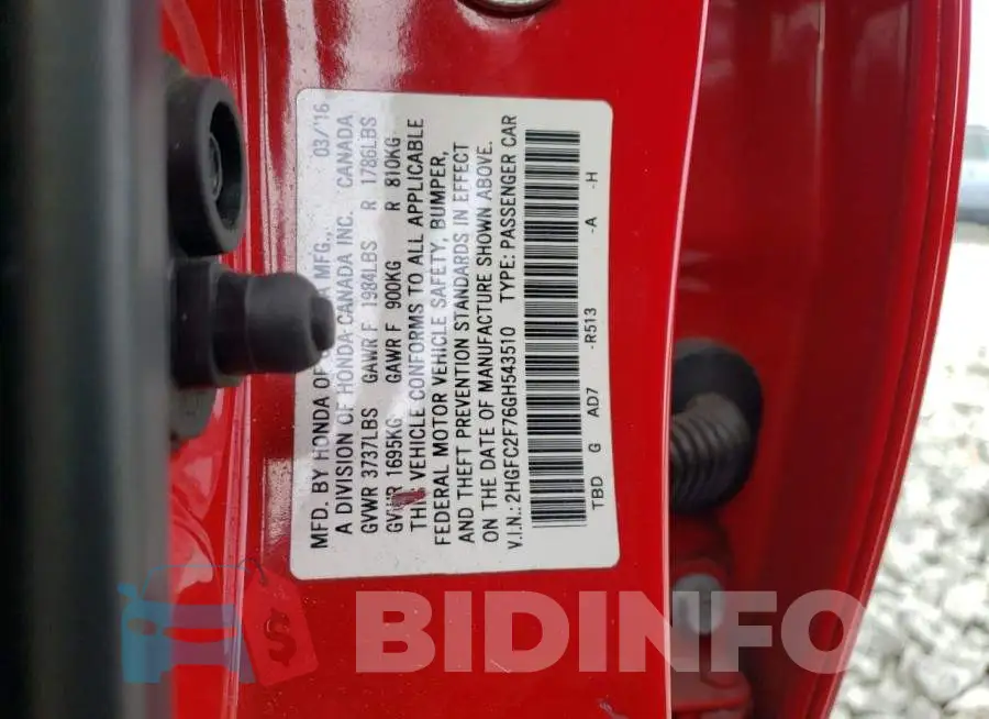 2HGFC2F76GH543510 Photo# 12
