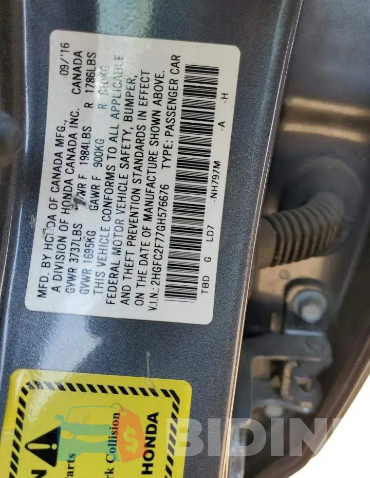 2HGFC2F77GH576676 Photo# 12