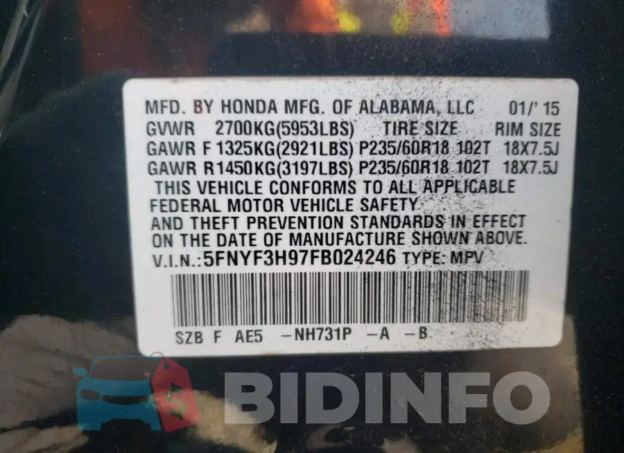 5FNYF3H97FB024246 Photo# 13