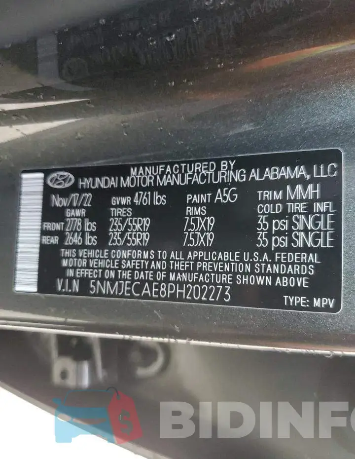 5NMJECAE8PH202273 Photo# 14