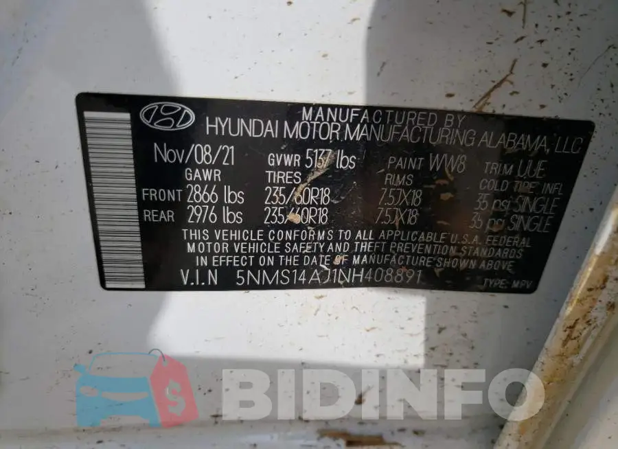 5NMS14AJ1NH408891 Photo# 13