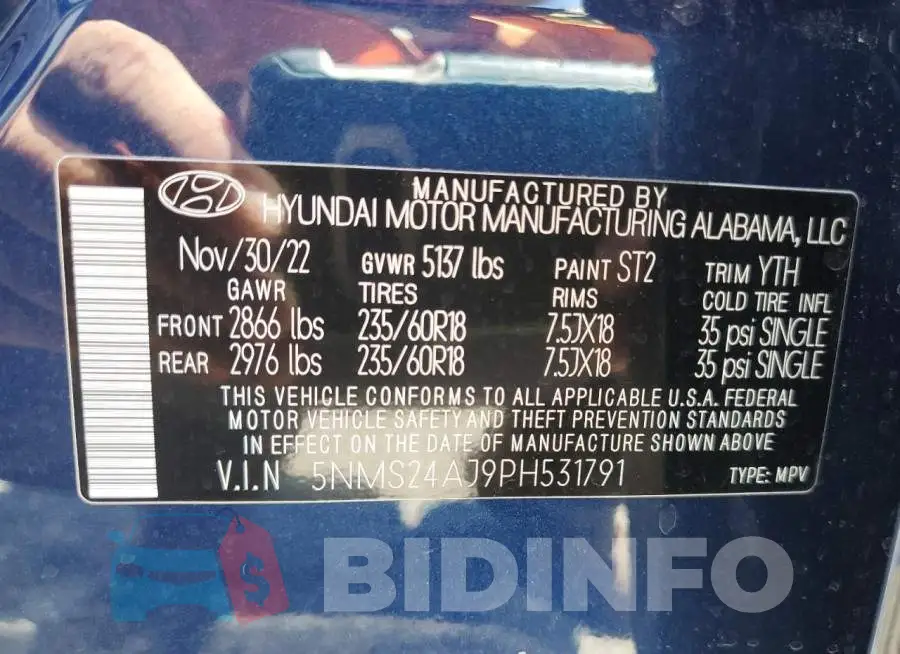 5NMS24AJ9PH531791 Photo# 13