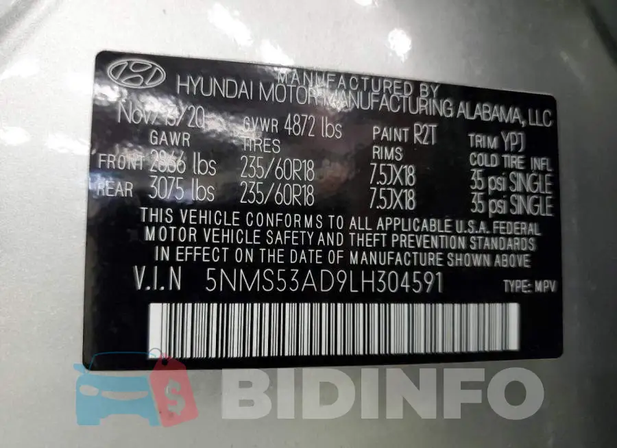 5NMS53AD9LH304591 Photo# 13