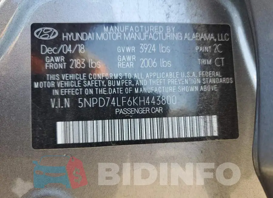 5NPD74LF6KH443800 Photo# 13