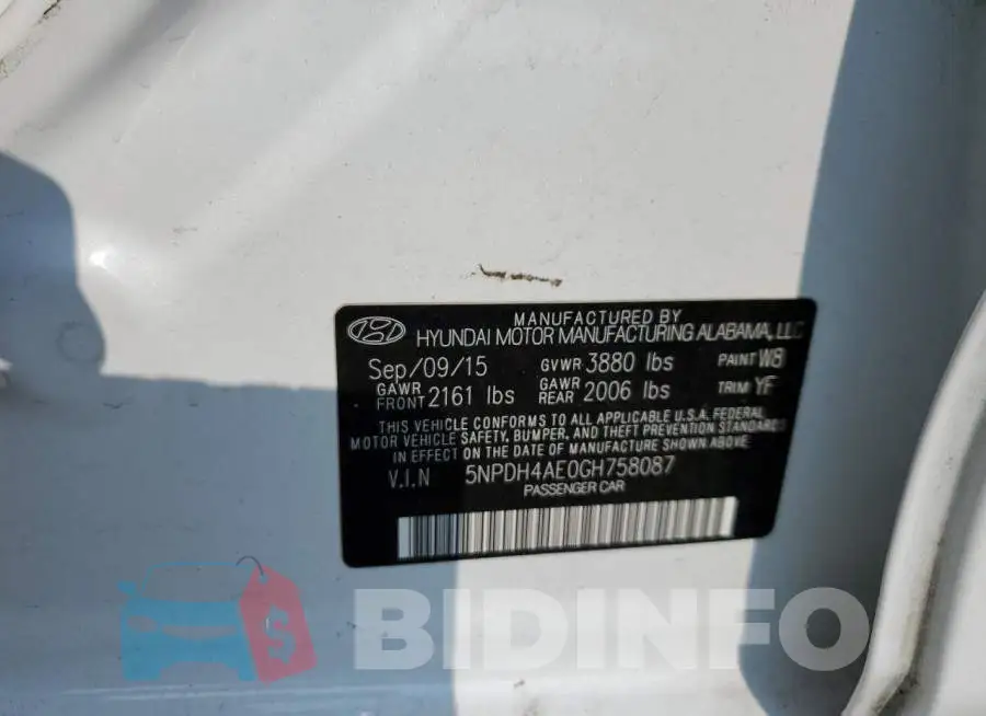 5NPDH4AE0GH758087 Photo# 12
