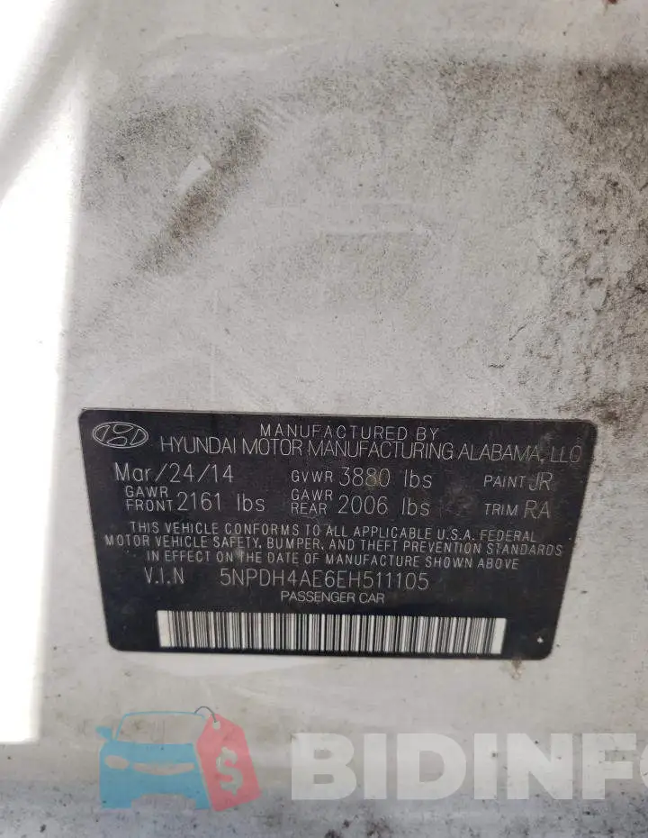 5NPDH4AE6EH511105 Photo# 12