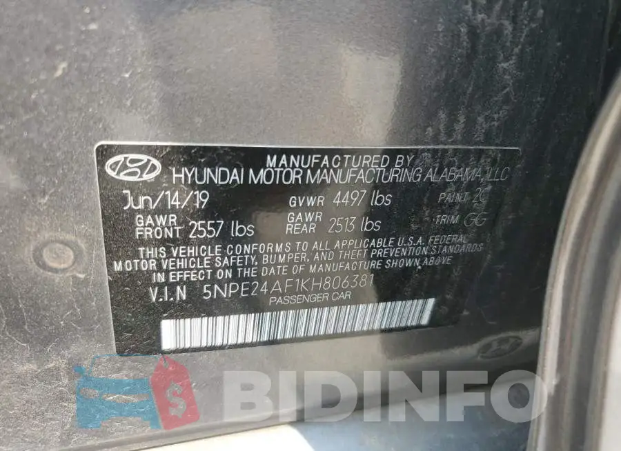 5NPE24AF1KH806381 Photo# 12