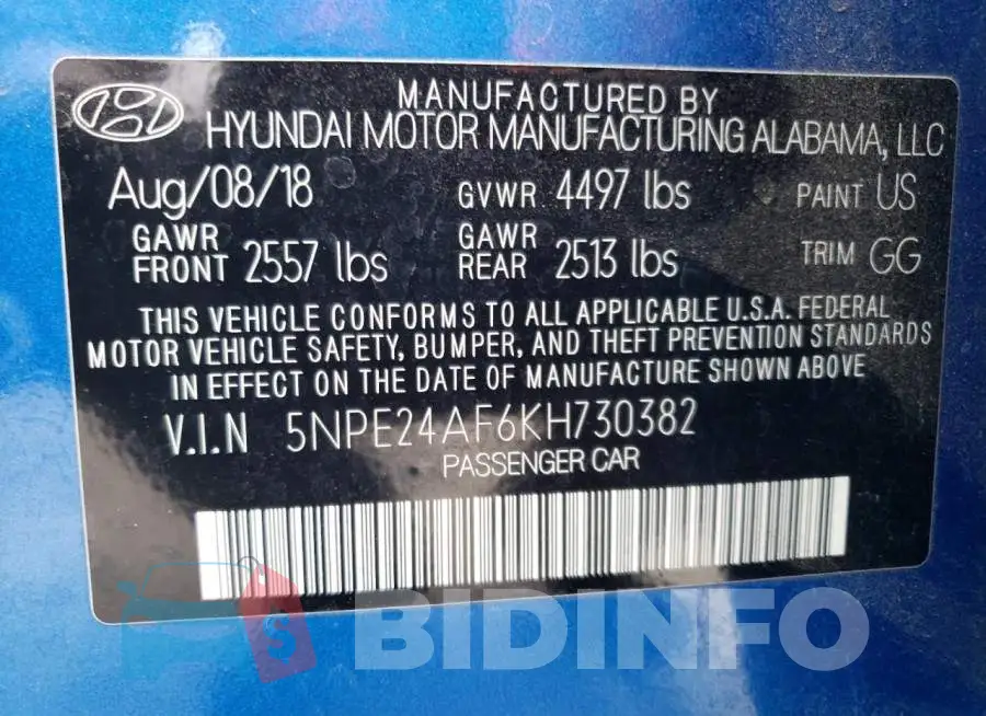 5NPE24AF6KH730382 Photo# 13