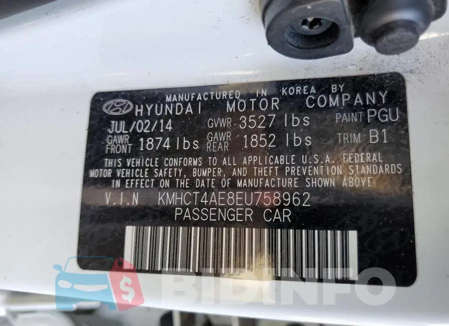 KMHCT4AE8EU758962 Photo# 12