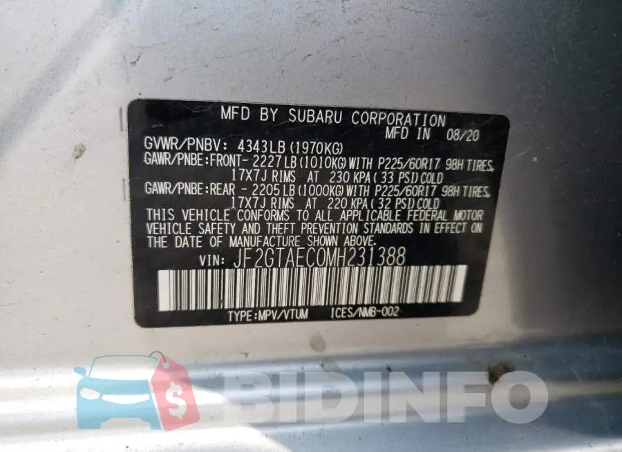 JF2GTAEC0MH231388 Photo# 12