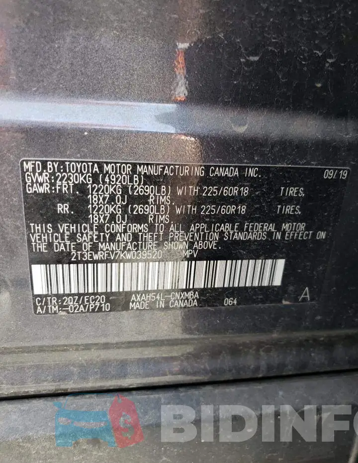 2T3EWRFV7KW039520 Photo# 13