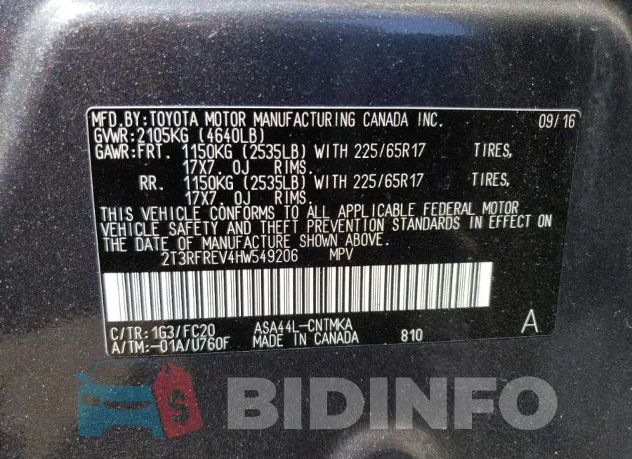 2T3RFREV4HW549206 Photo# 13