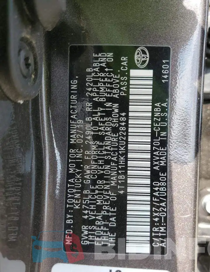4T1B11HK1KU228484 Photo# 12