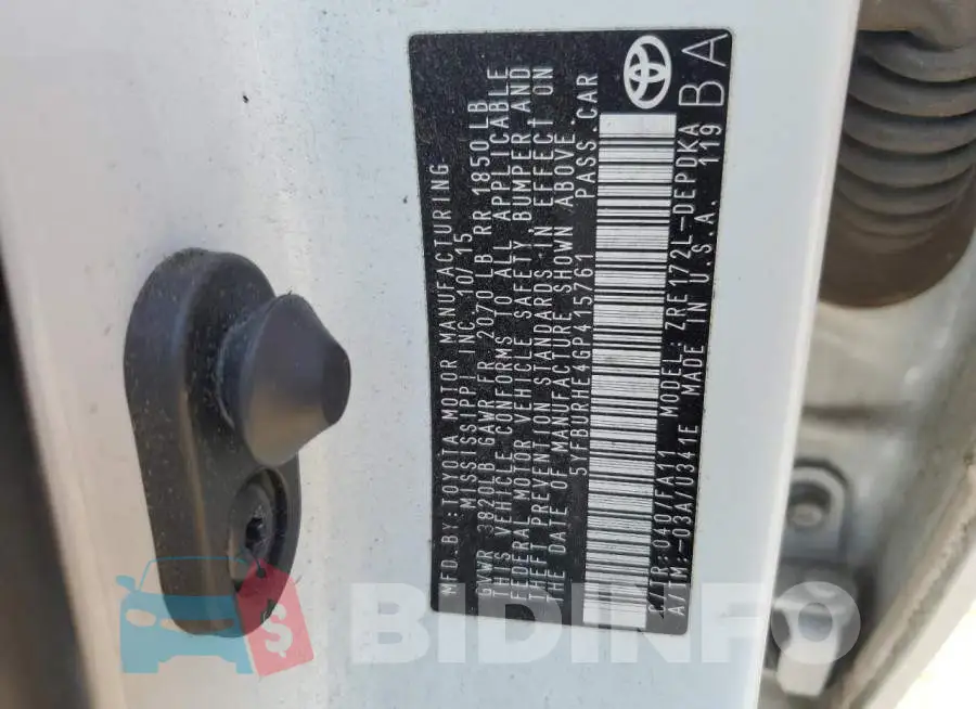 5YFBURHE4GP415761 Photo# 12