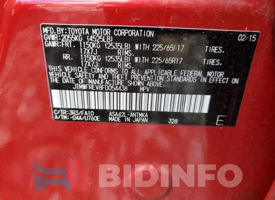 JTMWFREV8FD054438 Photo# 12