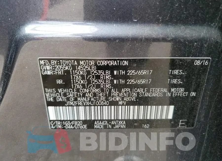 JTMZFREVXHJ100840 Photo# 14
