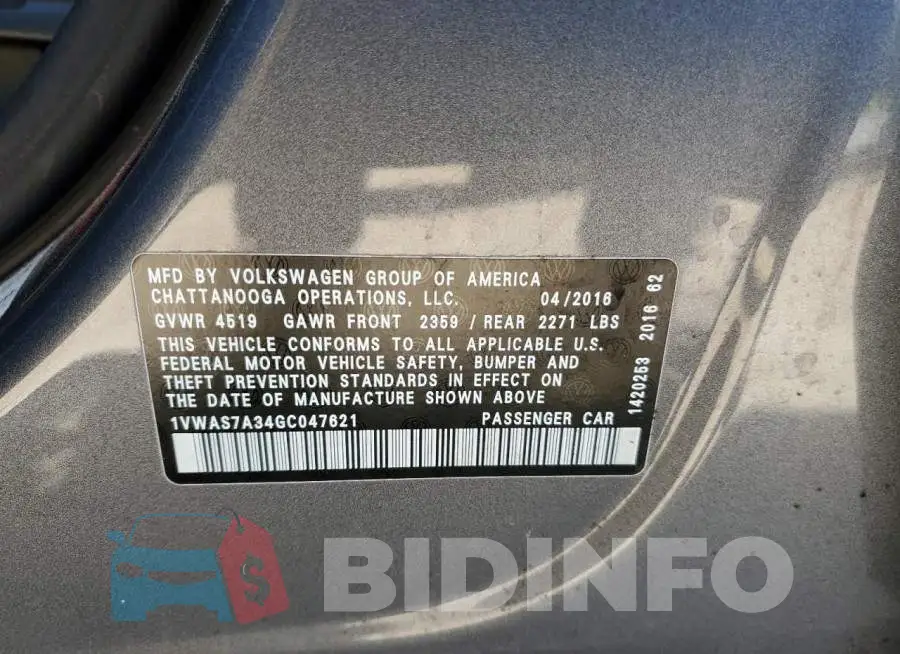 1VWAS7A34GC047621 Photo# 12