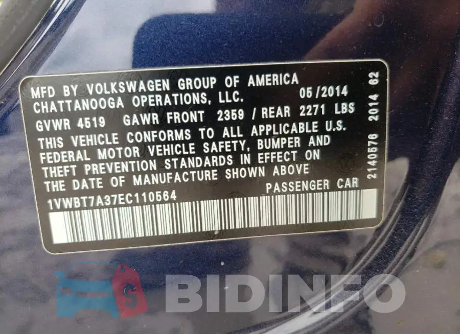 1VWBT7A37EC110564 Photo# 12