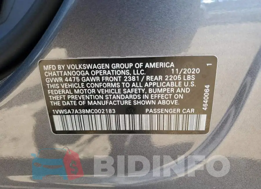1VWSA7A38MC002183 Photo# 12