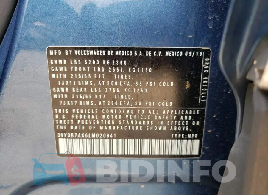 3VV3B7AX6LM020641 Photo# 13