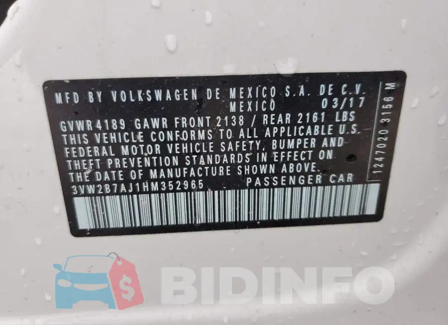 3VW2B7AJ1HM352965 Photo# 12
