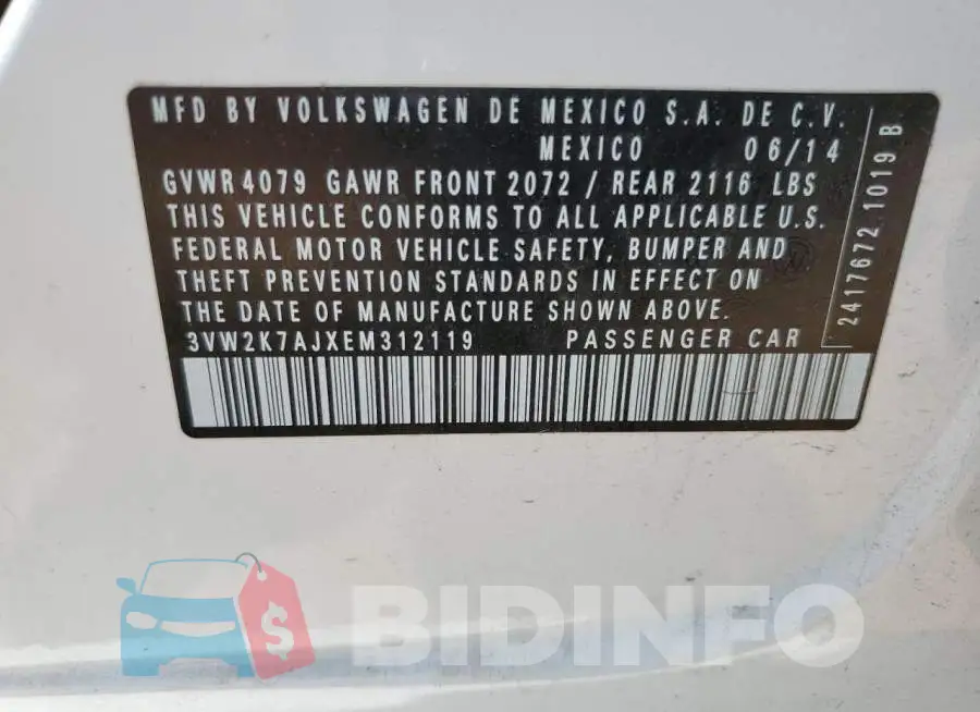 3VW2K7AJXEM312119 Photo# 12