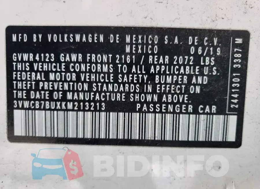 3VWCB7BUXKM213213 Photo# 12