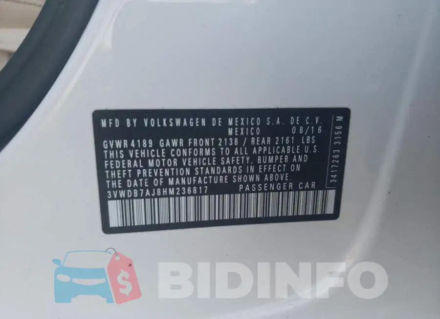 3VWDB7AJ8HM236817 Photo# 12