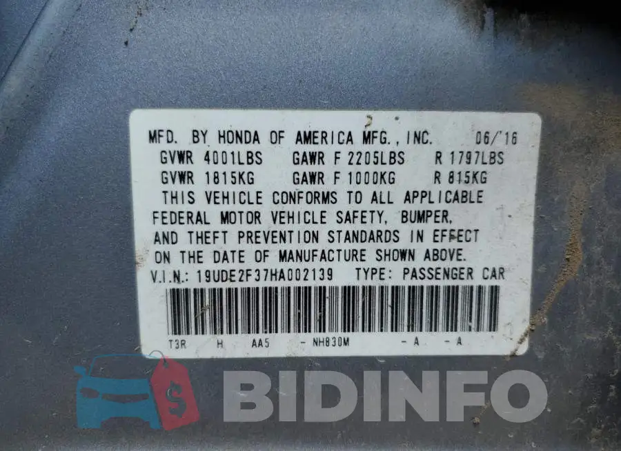 19UDE2F37HA002139 Photo# 13