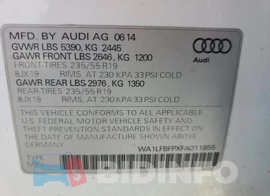 WA1LFBFPXFA011855 Photo# 13