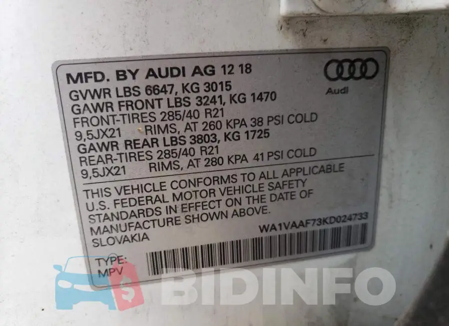 WA1VAAF73KD024733 Photo# 13