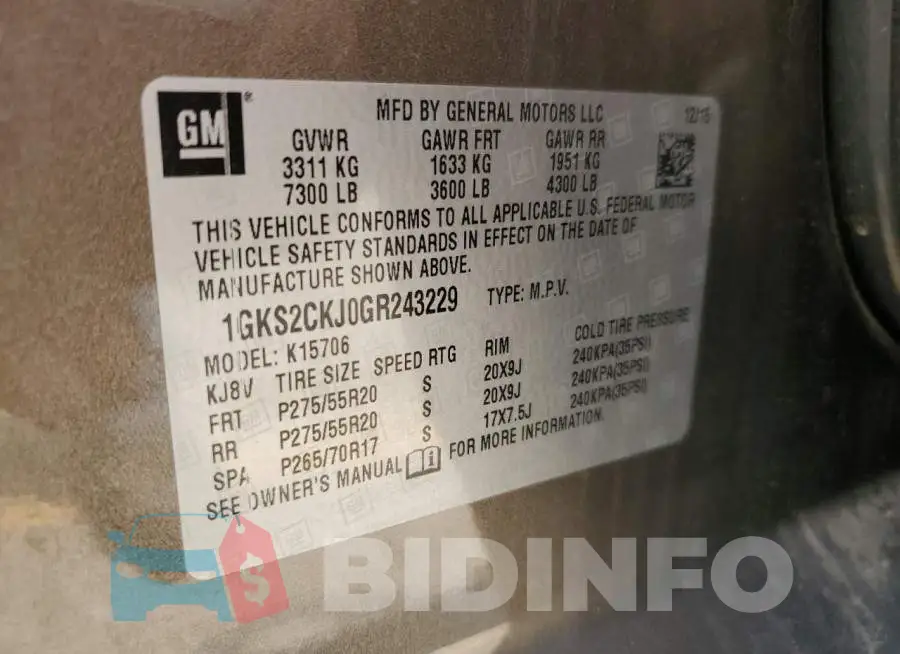 1GKS2CKJ0GR243229 Photo# 13