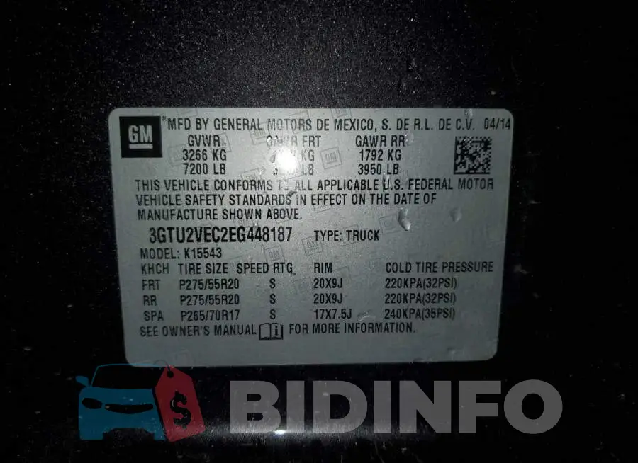 3GTU2VEC2EG448187 Photo# 12