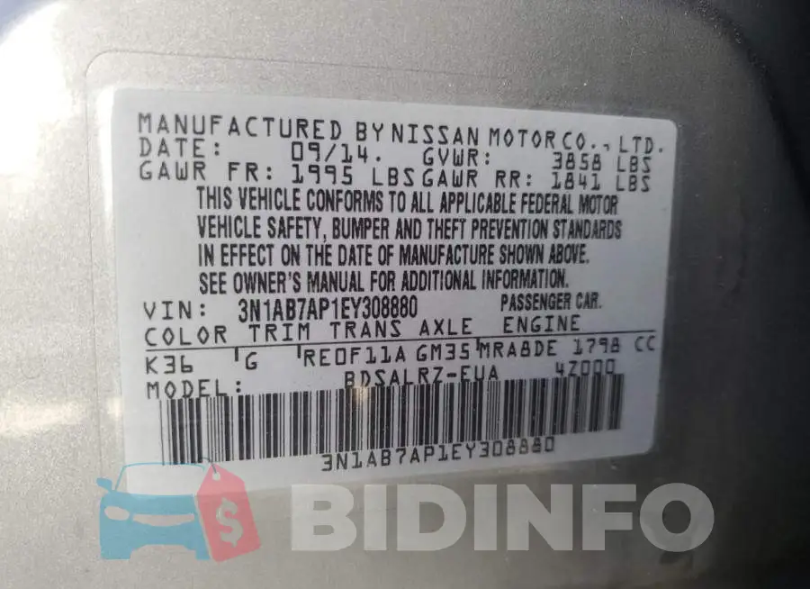 3N1AB7AP1EY308880 Photo# 12