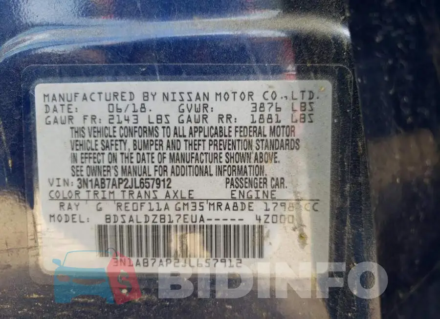 3N1AB7AP2JL657912 Photo# 12
