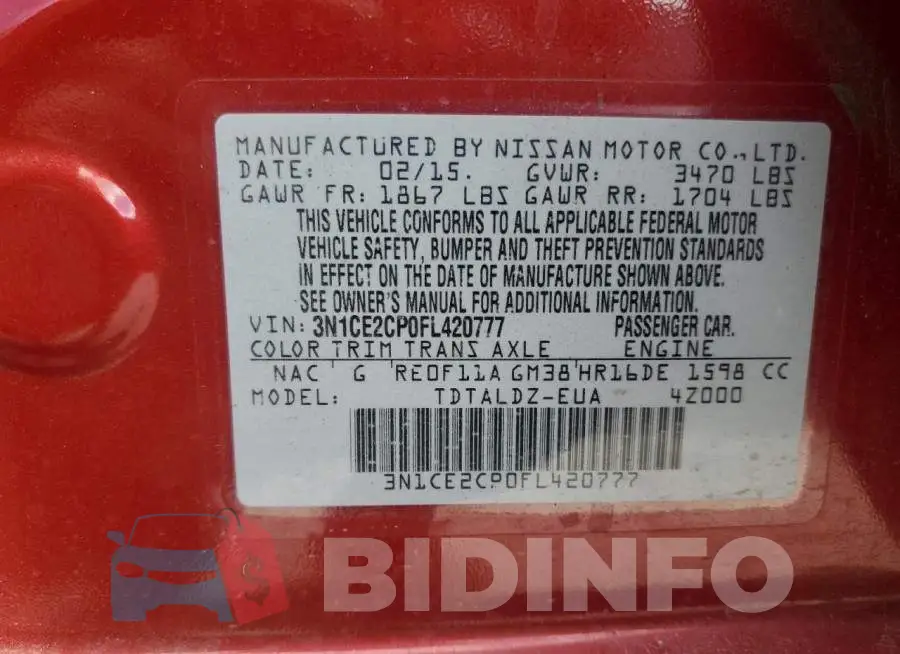 3N1CE2CP0FL420777 Photo# 12