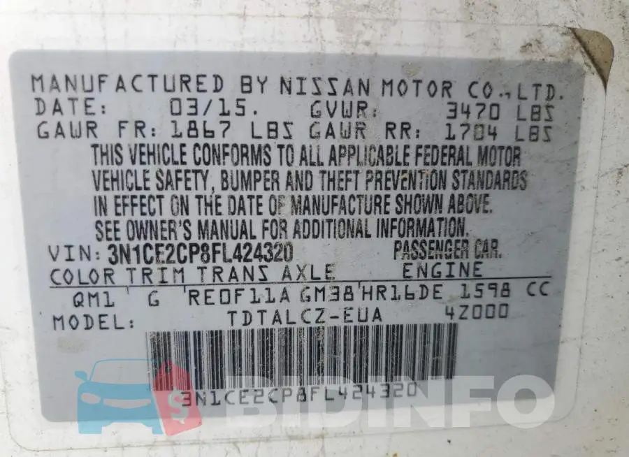 3N1CE2CP8FL424320 Photo# 12