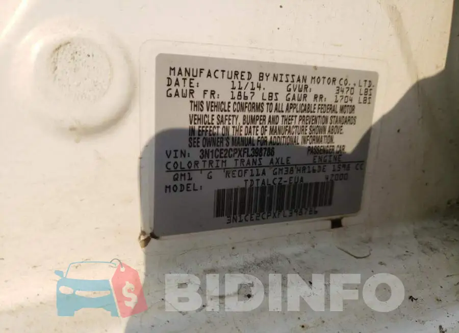 3N1CE2CPXFL398786 Photo# 12