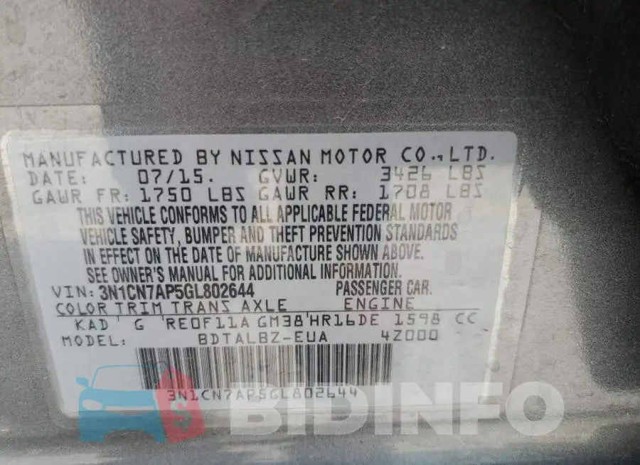 3N1CN7AP5GL802644 Photo# 12
